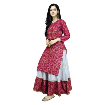 [TRI00045BD] High Quality Printed Readymade Skirt & Unstitched Kameez for Woman